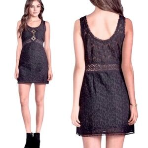 Free People Lace Crochet Sleeveless Black Mini Dress Size S